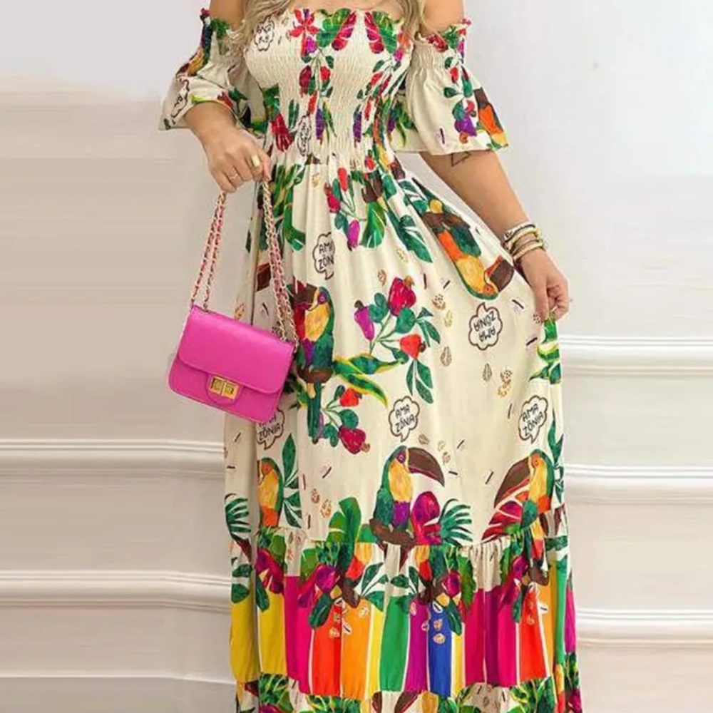 SHEIN Colorful Tropical Print Maxi Dress